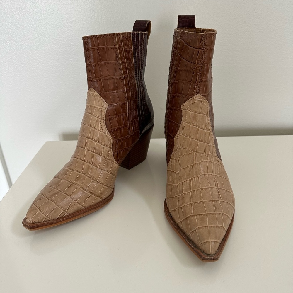 SERNA BOOTIES BROWN MULTI CROCO PRINT LEATHER